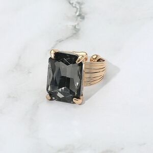Black Diamond Emerald Cut Crystal Adjustable Ring Fashion Statement Jewelry